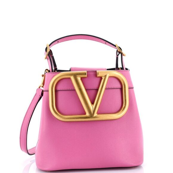 Valentino Garavani SuperVee Bucket Crossbody Bag Leather Mini Pink - Picture 2 of 6
